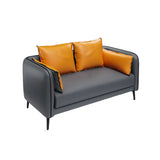 Dark Grey Leather Sofa Seating Group with Orange Pillow Image - 2