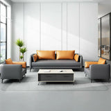 Dark Grey Leather Sofa Seating Group with Orange Pillow Image - 4