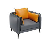 Dark Grey Leather Sofa Seating Group with Orange Pillow Image - 5