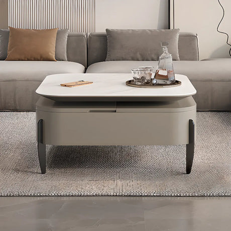 Dark Khaki Rectangle Stone Lift Top Storage Coffee Table Image - 1