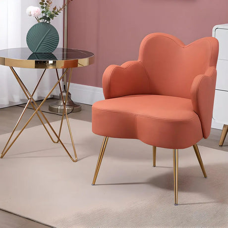 Dark Orange Recessed Arm Heart-Shape Gold Leg Arm Chair Image - 1