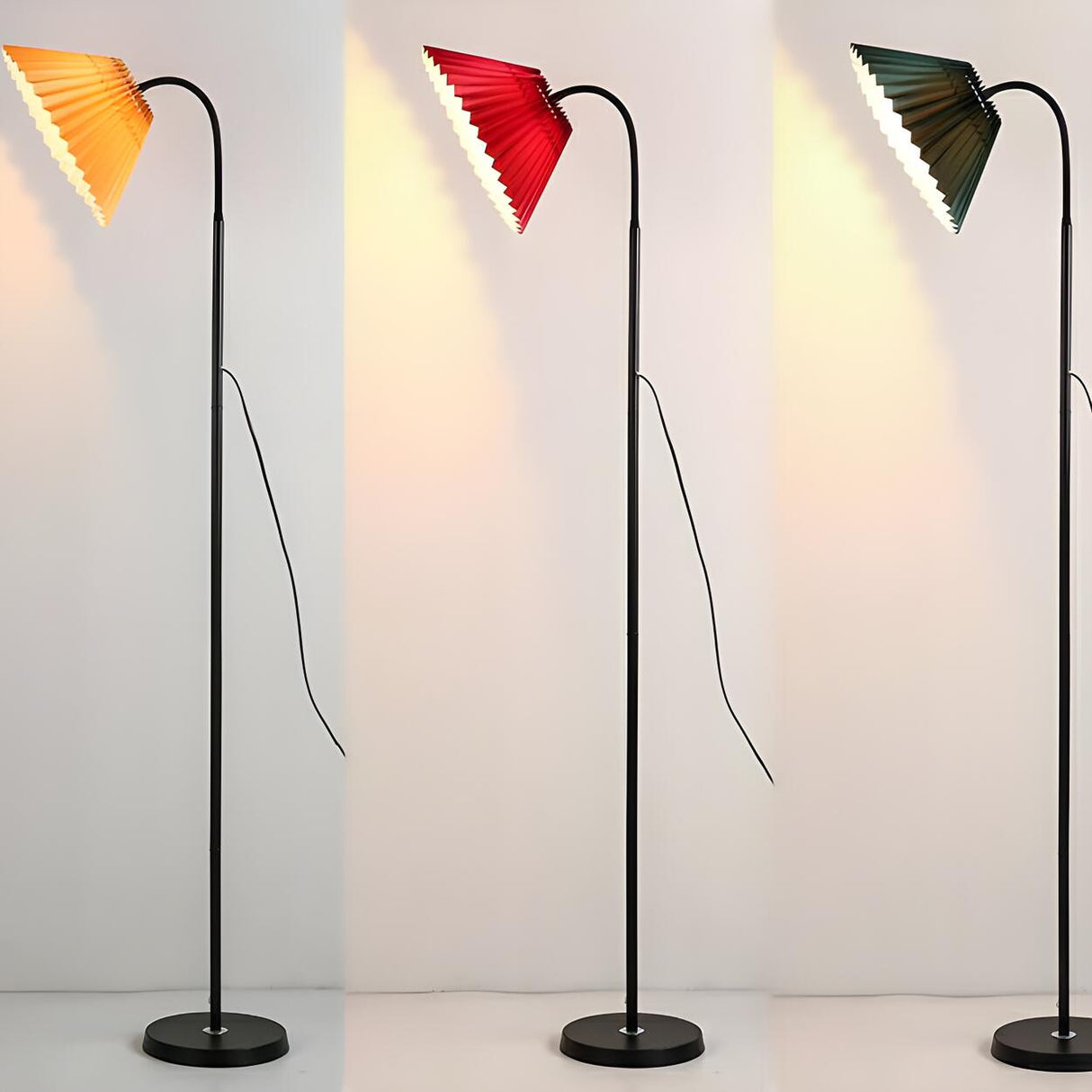 Dark Pleated Shade Metal Modern LED Floor Lamp Image - 13