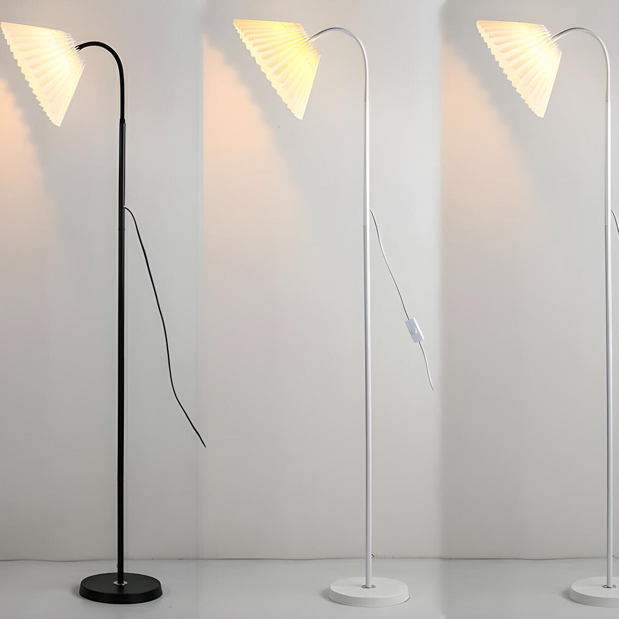 Dark Pleated Shade Metal Modern LED Floor Lamp Image - 14