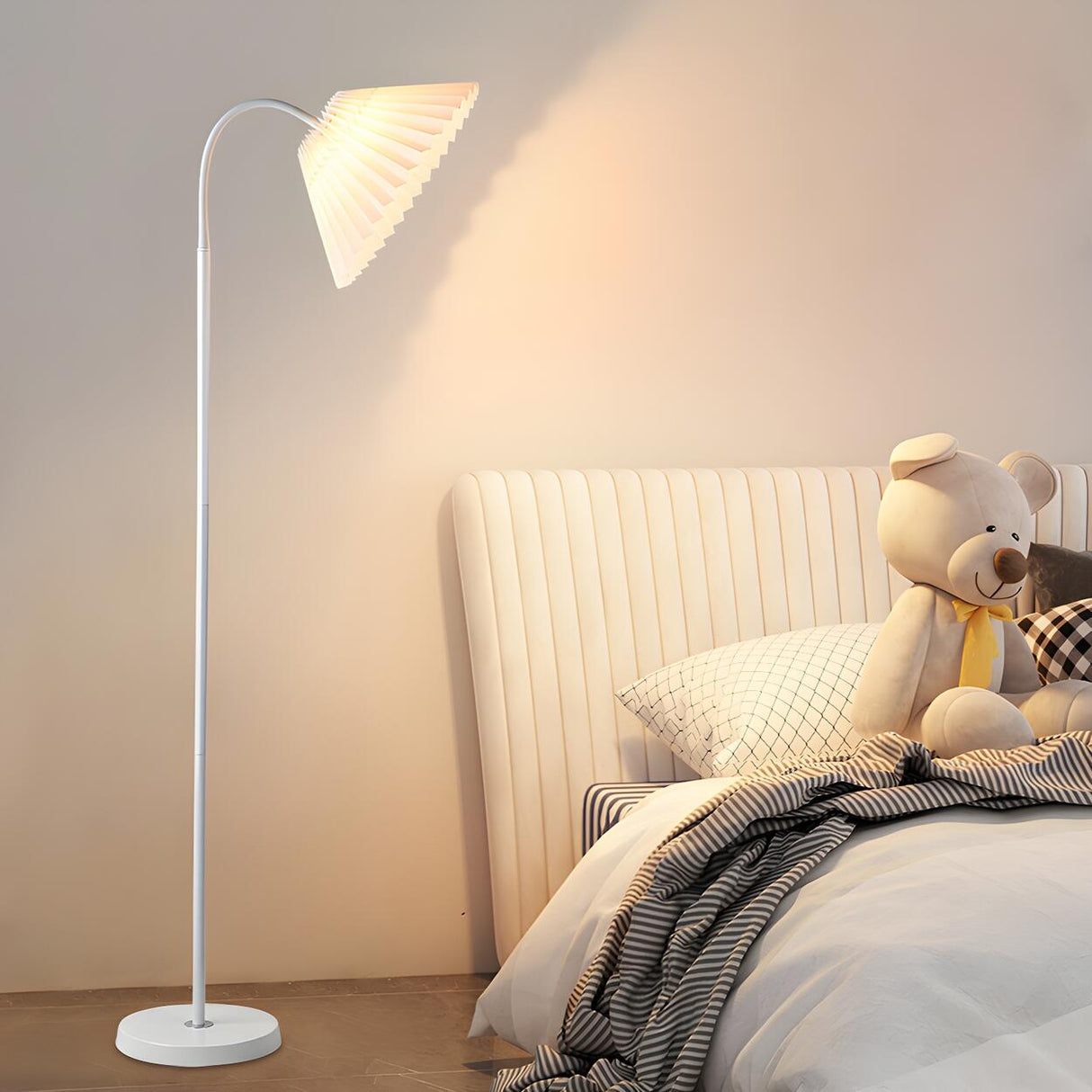 Dark Pleated Shade Metal Modern LED Floor Lamp Image - 5