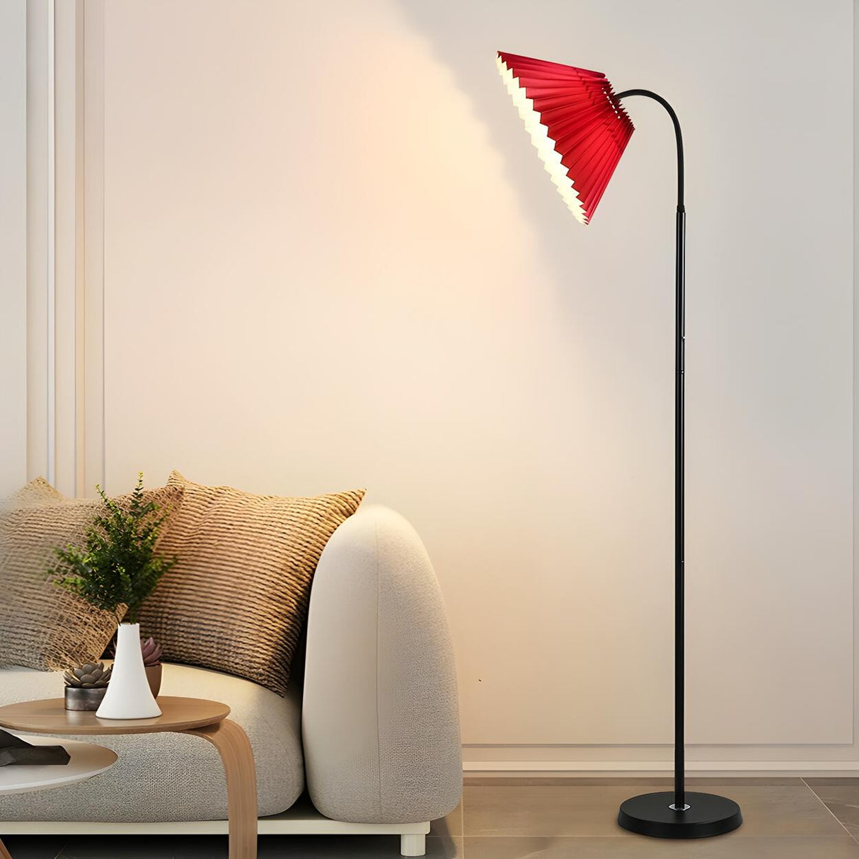 Dark Pleated Shade Metal Modern LED Floor Lamp Image - 6