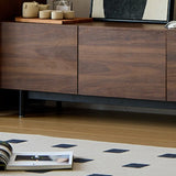 Dark Walnut Wood Cabinet Door Long Rectangle TV Stand Image - 6