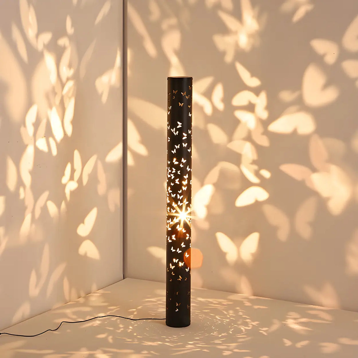 Decorative Butterfly Pattern Cylinder Metal Floor Lamp Image - 1