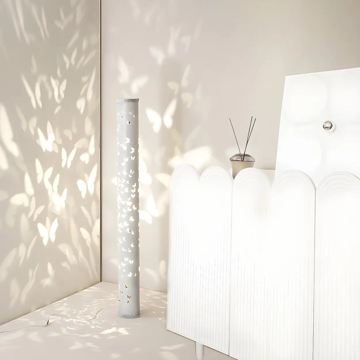 Decorative Butterfly Pattern Cylinder Metal Floor Lamp Image - 16