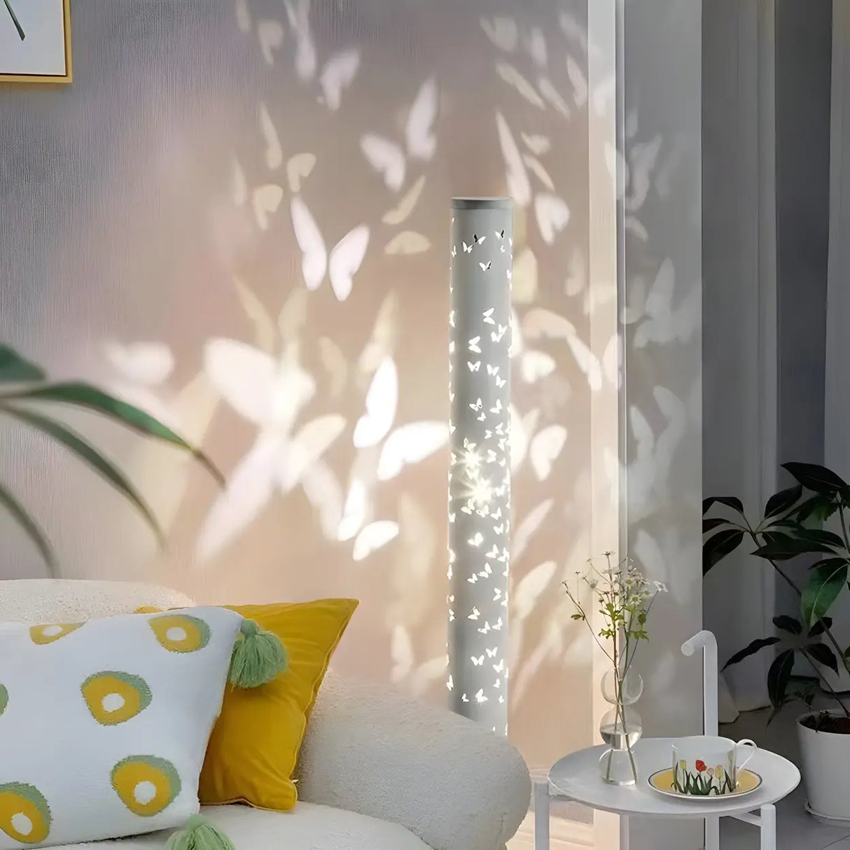 Decorative Butterfly Pattern Cylinder Metal Floor Lamp Image - 17