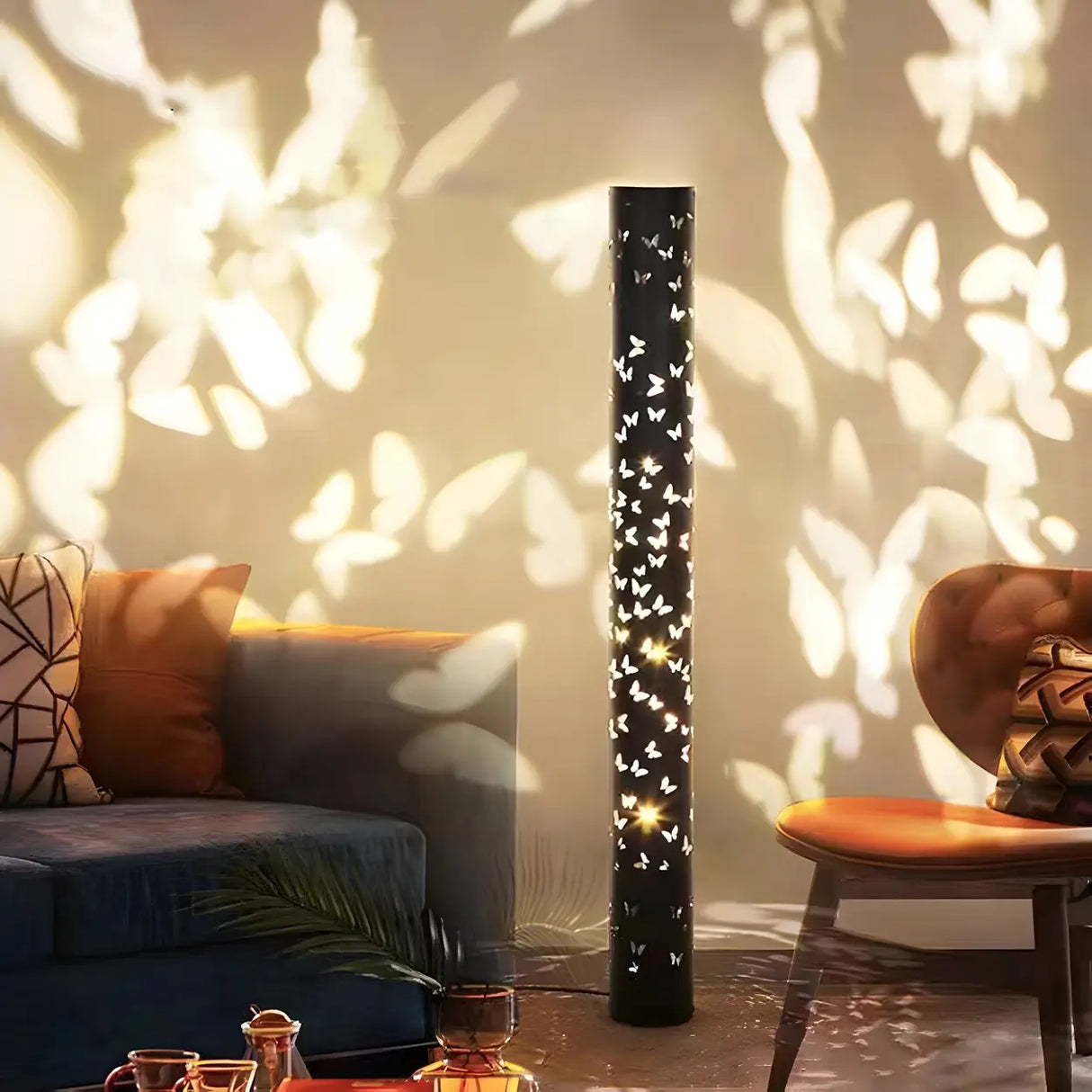 Decorative Butterfly Pattern Cylinder Metal Floor Lamp Image - 2