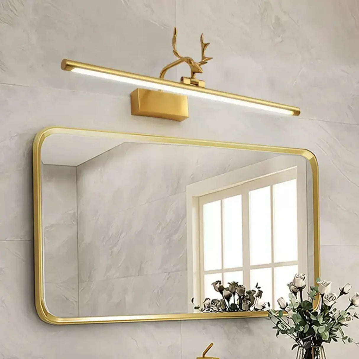 Decorative Gold Antlers Metal Bathroom Vanity Light Image - 1