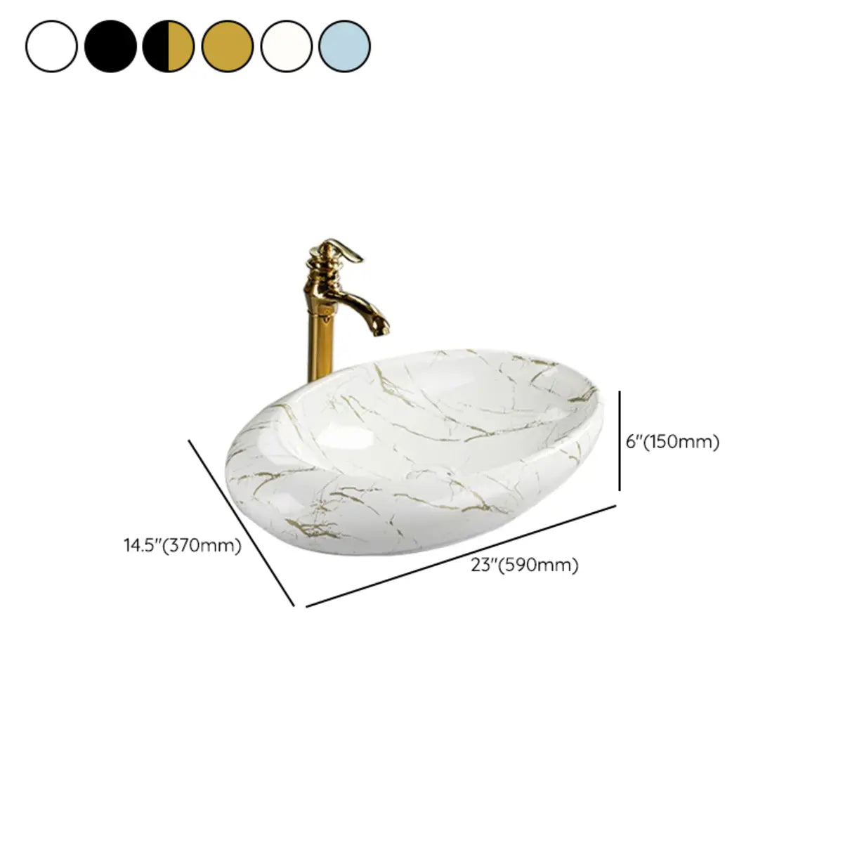 Decorative Gold Trim Oval Ceramic Bathroom Vessel Sink 