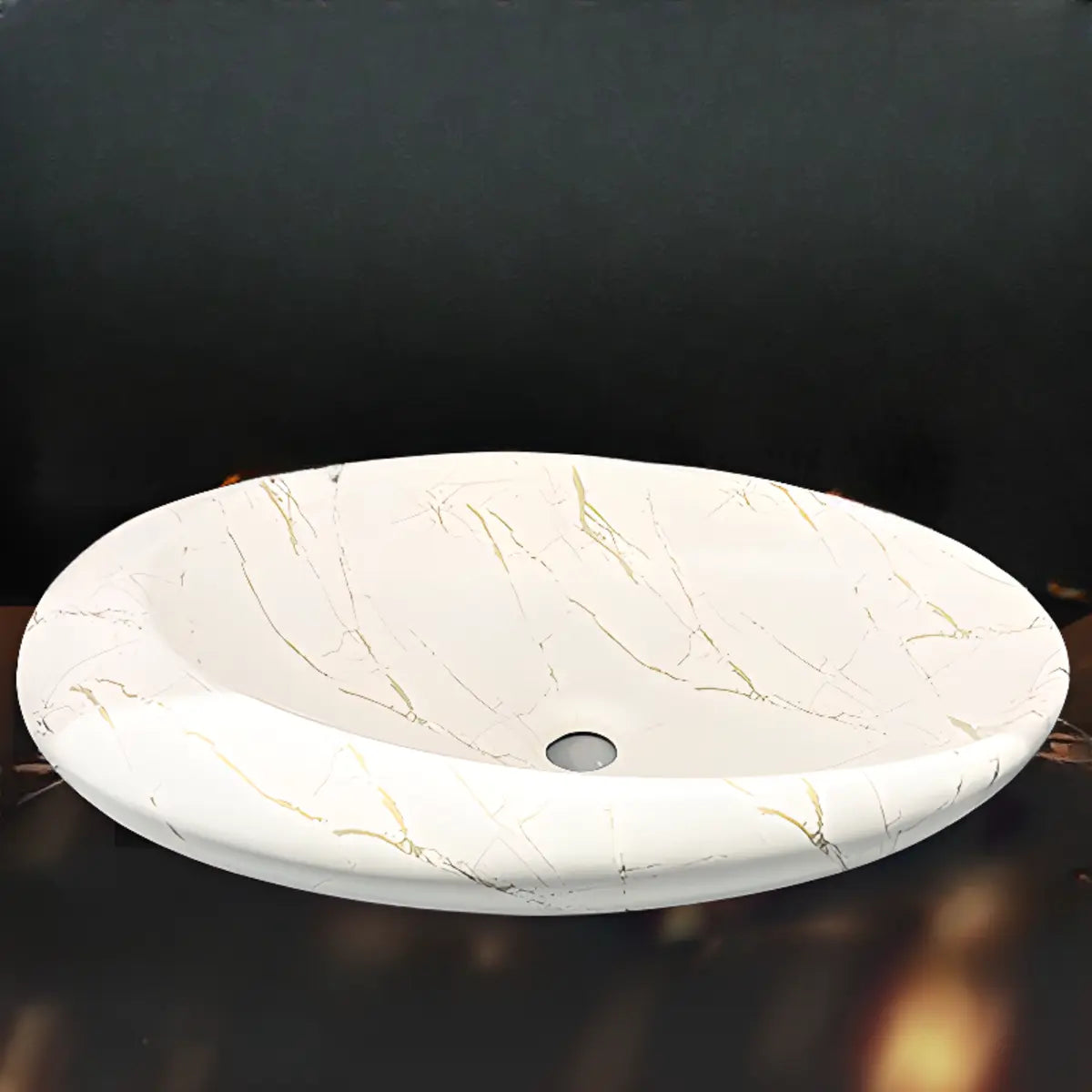 Decorative Gold Trim Oval Ceramic Bathroom Vessel Sink Image - 4