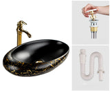 Decorative Gold Trim Oval Ceramic Bathroom Vessel Sink Image - 5