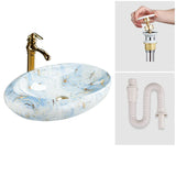 Decorative Gold Trim Oval Ceramic Bathroom Vessel Sink Image - 8