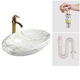 Decorative Gold Trim Oval Ceramic Bathroom Vessel Sink Image - 9