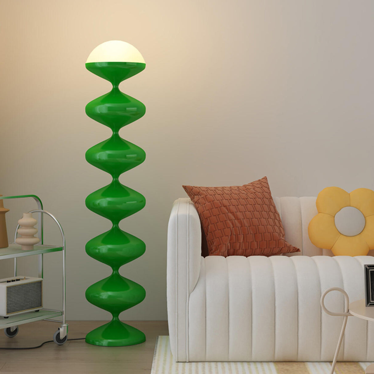 Decorative Green Dome Column Metal LED Floor Lamp Image - 1