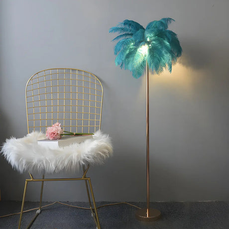 Decorative Pink Feather and Gold Stand Floor Lamp Image - 2