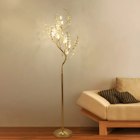 Decorative Postmodern Crystal Tree LED Gold Floor Lamp Image - 1