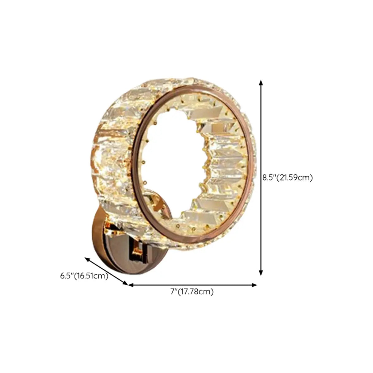 Decorative Ring Clear Crystal Gold Metal Wall Sconce 