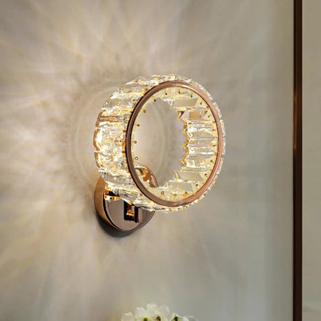 Decorative Ring Clear Crystal Gold Metal Wall Sconce Image - 2