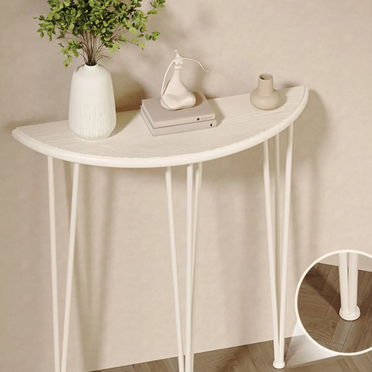 Demilune Pine Wood Gold Metal Three Legs Console Table Image - 8