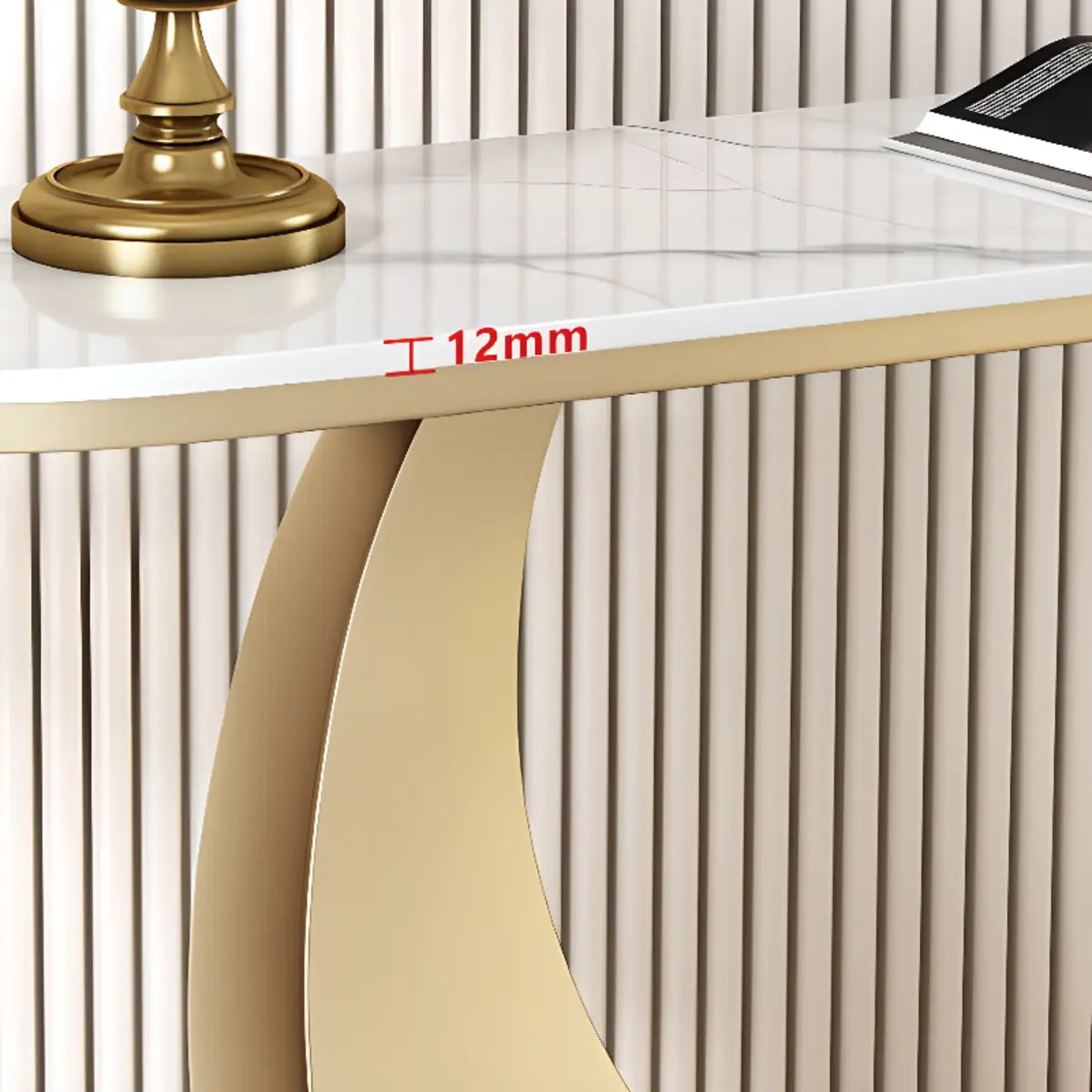 Demilune Sintered Stone Gold Large Entry Console Table Image - 12