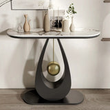 Demilune Sintered Stone Metal Abstract Base Console Table Image - 1