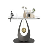 Demilune Sintered Stone Metal Abstract Base Console Table Image - 2