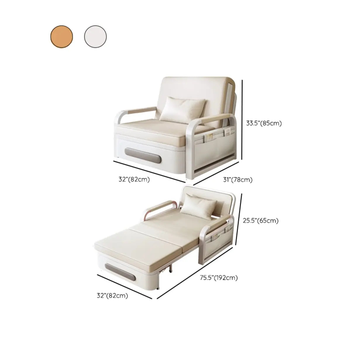 Detachable Mattress White Storage Futon Sofa with Cushions 