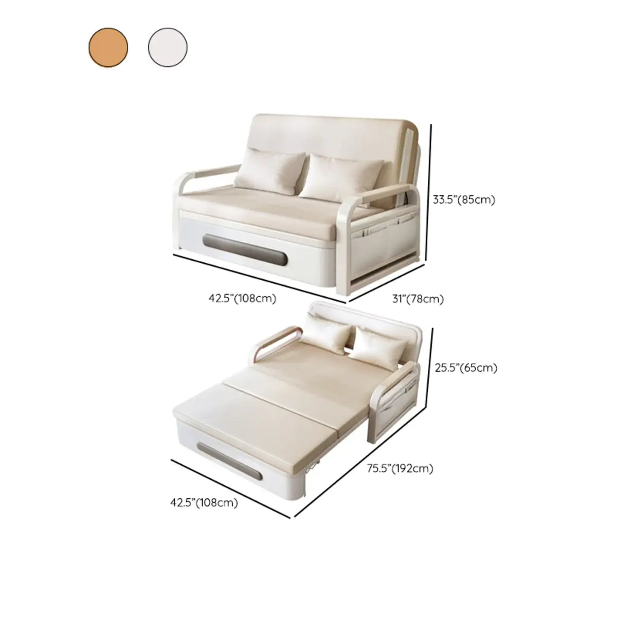 Detachable Mattress White Storage Futon Sofa with Cushions Image - 21