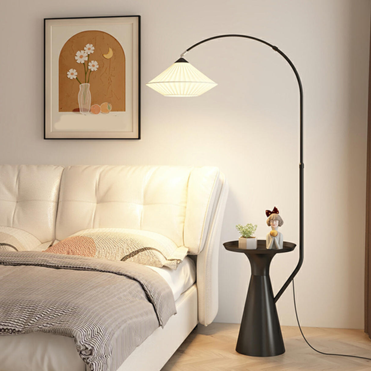 Diamond-Shaped Simple Arched Floor Lamp with Storage Image - 2