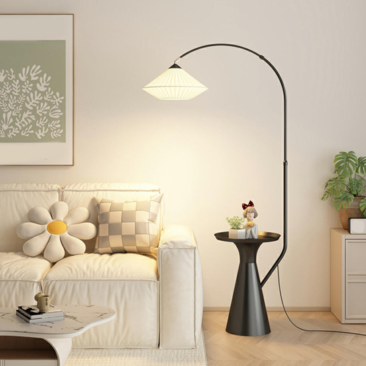 Diamond-Shaped Simple Arched Floor Lamp with Storage Image - 3