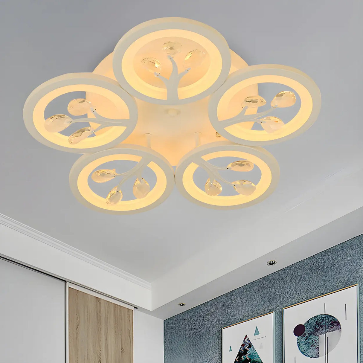 Dimmable Round Branch Flush Mount Ceiling Light 5-Light Image - 1