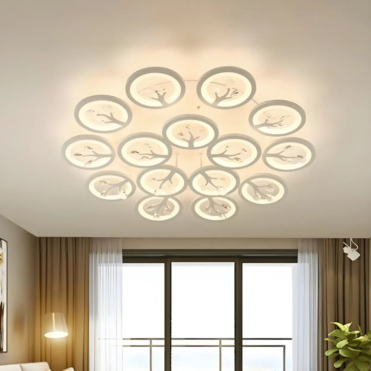 Dimmable Round Branch Flush Mount Ceiling Light 5-Light Image - 12