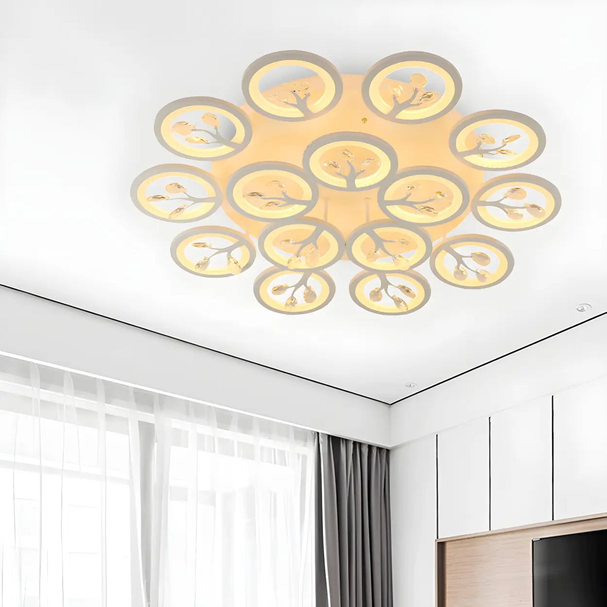 Dimmable Round Branch Flush Mount Ceiling Light 5-Light Image - 14