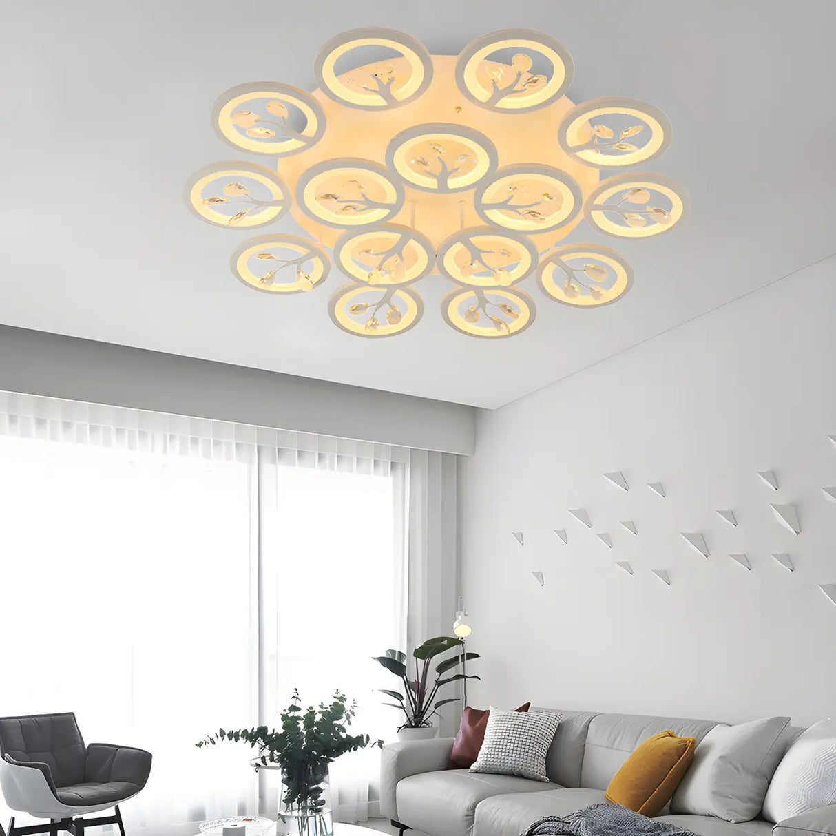 Dimmable Round Branch Flush Mount Ceiling Light 5-Light Image - 15