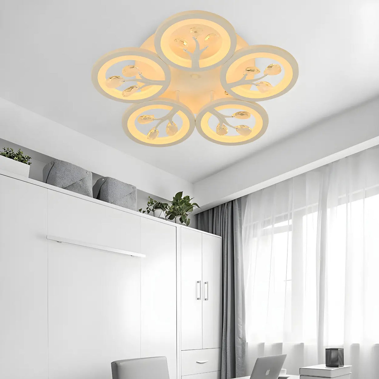 Dimmable Round Branch Flush Mount Ceiling Light 5-Light Image - 5