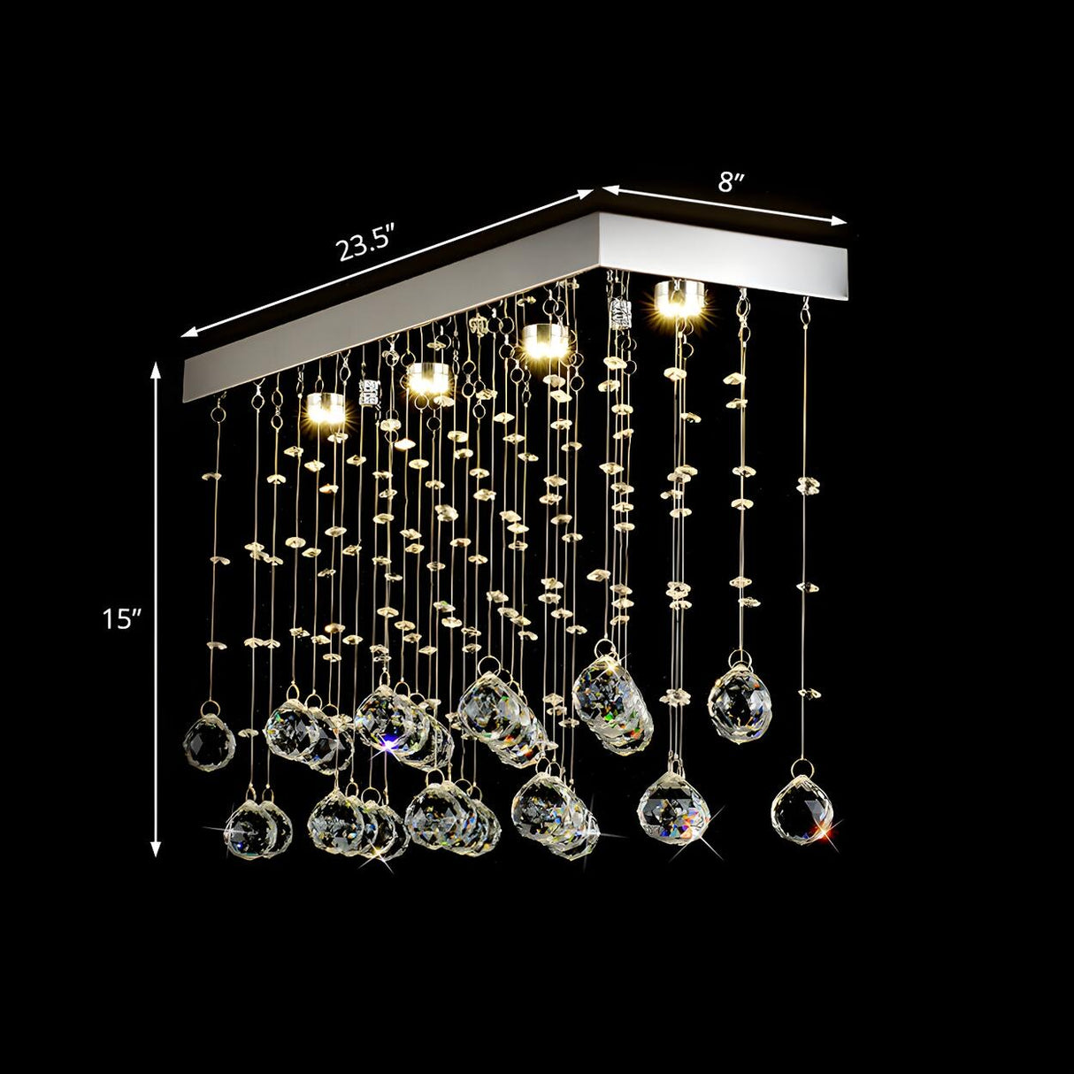 Dining Rectangle Crystal Bead Pendant Flush Mount Light Image - 10