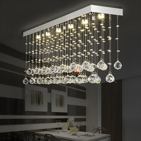 Dining Rectangle Crystal Bead Pendant Flush Mount Light Image - 2