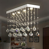 Dining Rectangle Crystal Bead Pendant Flush Mount Light Image - 8