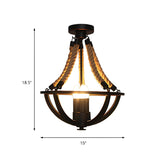 Dining Room Black Bowl Rope Cage Semi-Flush Mount Light #size