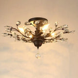 Dining Room Black Branch Crystal Semi-Flush Mount Light Image - 10