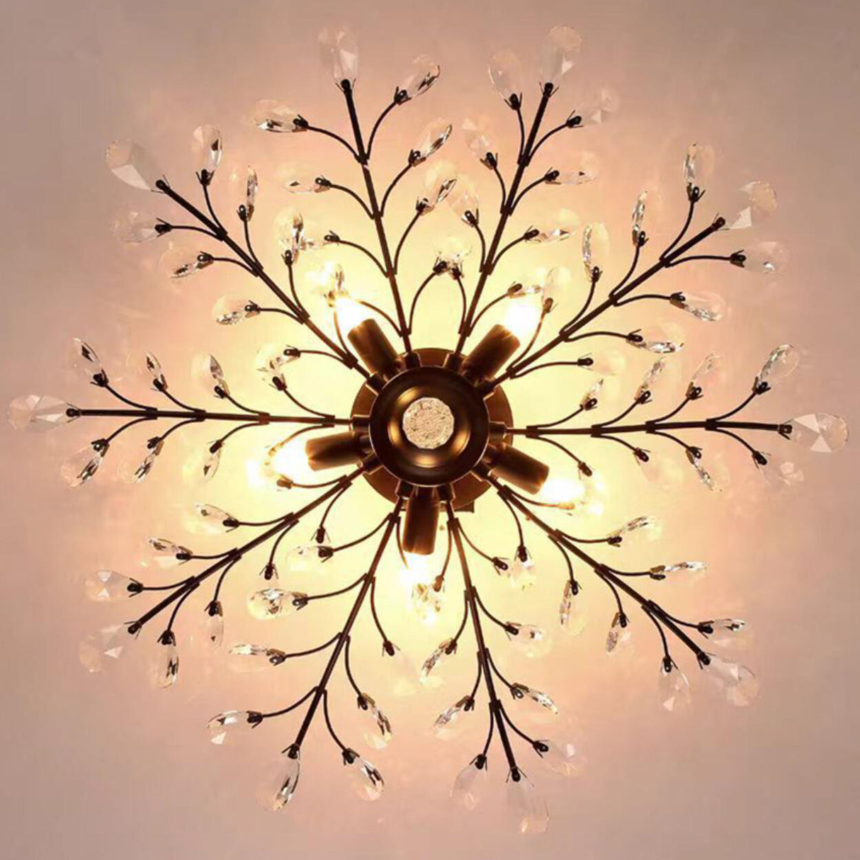 Dining Room Black Branch Crystal Semi-Flush Mount Light Image - 16