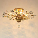 Dining Room Black Branch Crystal Semi-Flush Mount Light Image - 9