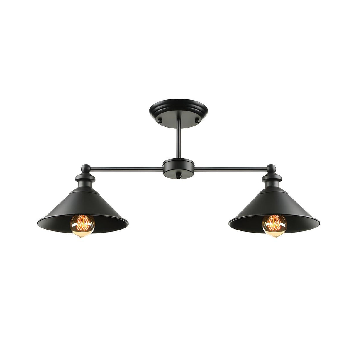 Dining Room Black Double Conic Semi-Flush Mount Light Image - 3