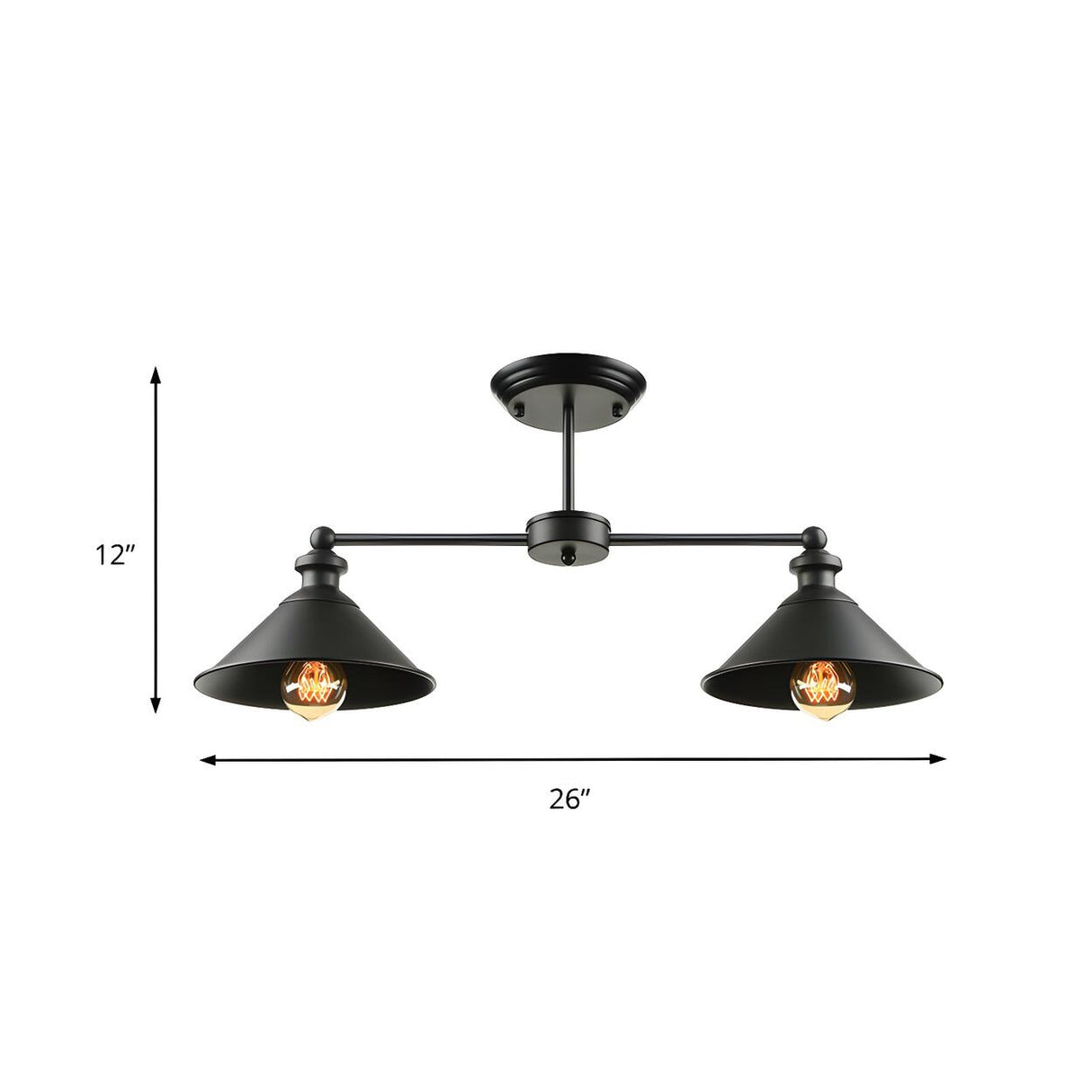 Dining Room Black Double Conic Semi-Flush Mount Light 