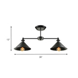 Dining Room Black Double Conic Semi-Flush Mount Light #size