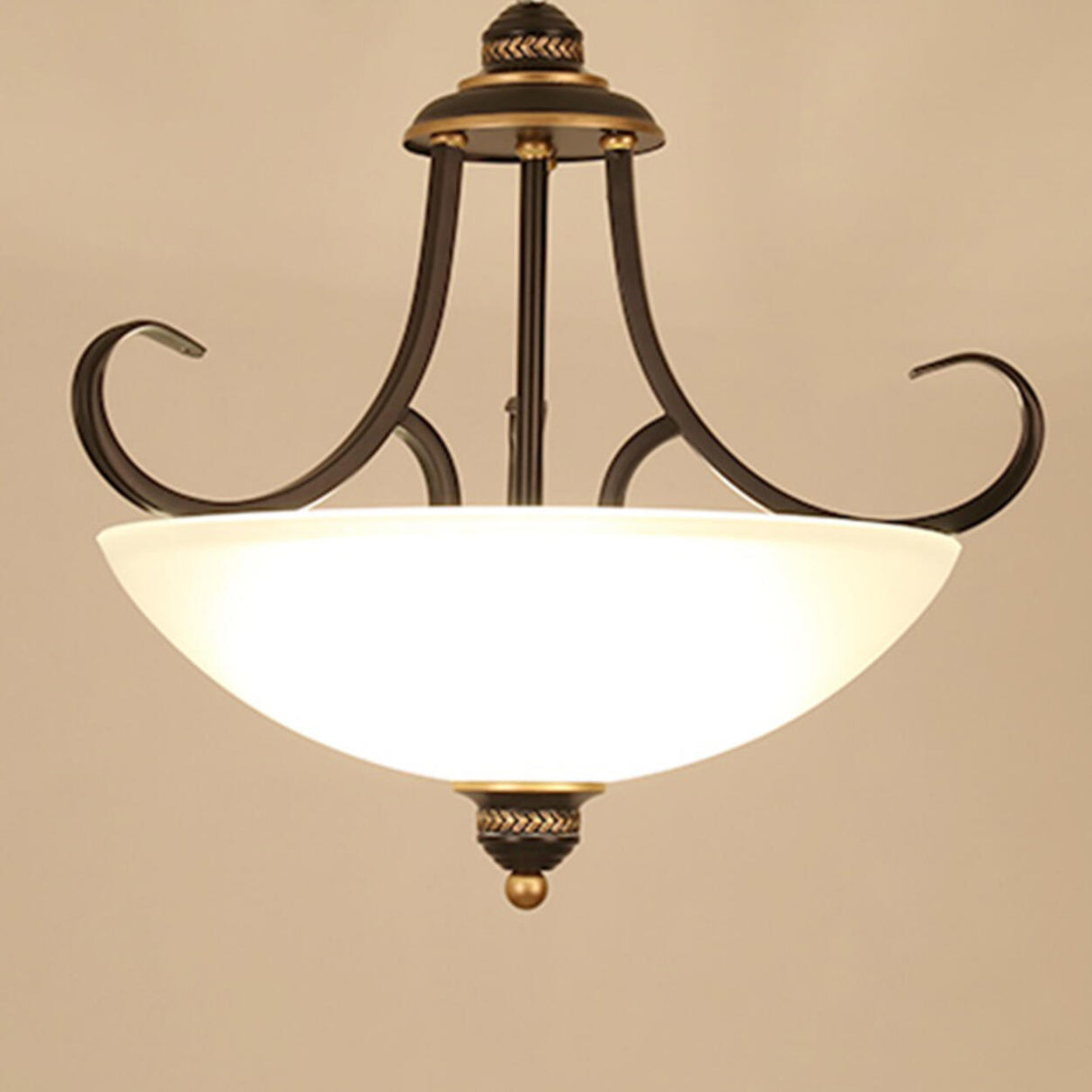 Dining Room Brass Bowl-Shaped Semi-Flush Mount Light Image - 2