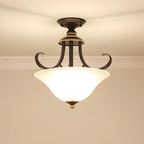 Dining Room Brass Bowl-Shaped Semi-Flush Mount Light Image - 4